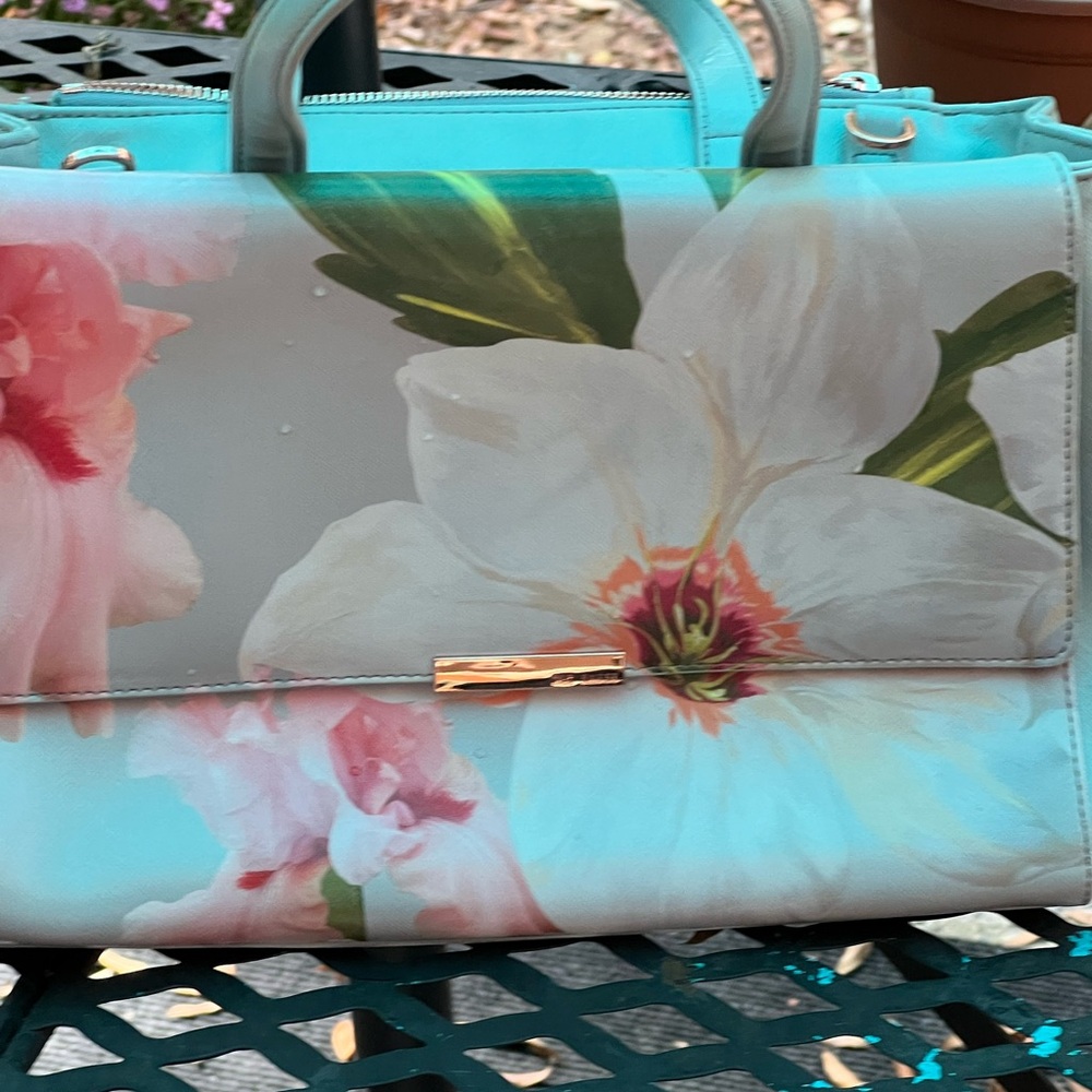 Ted Baker Floral Satchel in Blue and Pink small stain inside no straps